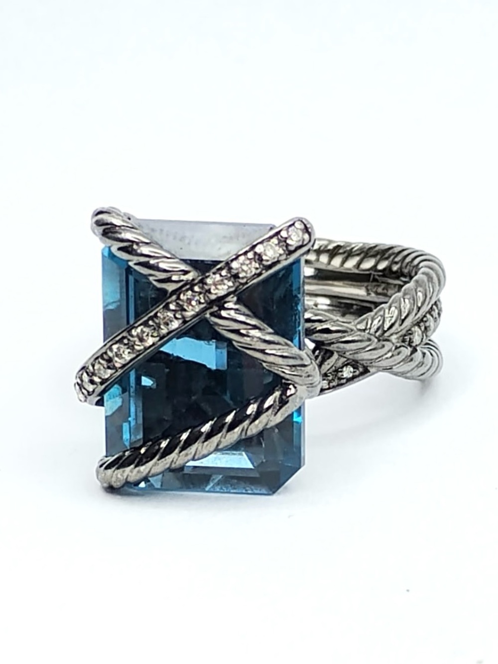 David Yurman Hampton Blue Topaz Diamond Cable Wrap Ring